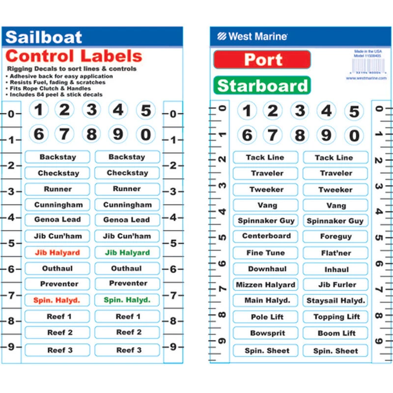 WEST MARINE Sailboat Control Labels